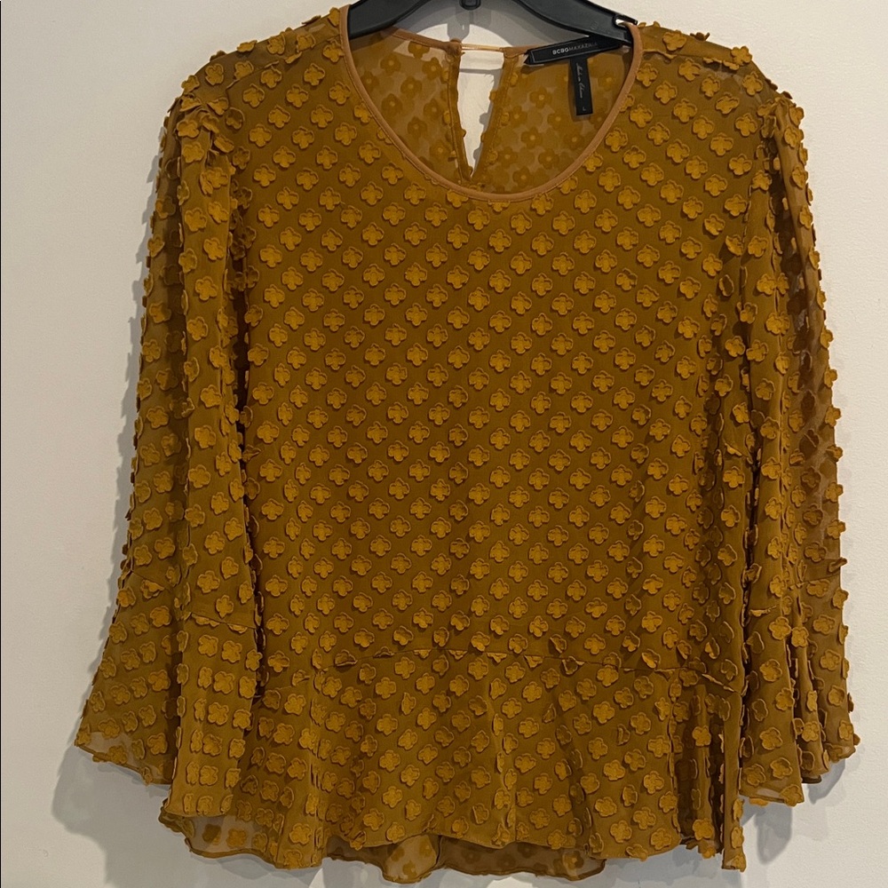 BCBGMaxAzria Mustard Textured Blouse